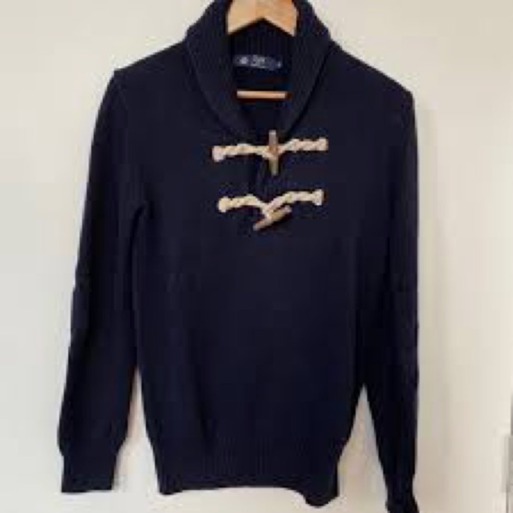 J. CREW Shawl Collar Navy Toggle Twine Sweater Nautical Beach Size M